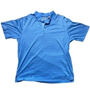 Alan Flusser Golf‎ Polo Shirt Short Sleeve Mercerized Cotton Blue Striped Large